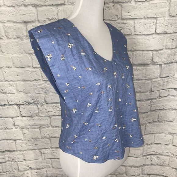 Ana women XS v-neck short sleeve floral print top blue brand new - Picture 4 of 10